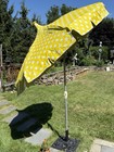Vintage Mcm Vinyl Tilting Finkel Aluminum Patio Umbrella Yellow Polkadots 8ft