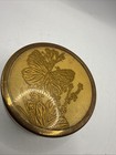 Vintage Art Deco Glass Trinket Box Metal Lid Dresser Vanity Powder Jar Floral