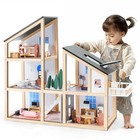 Large Wooden Doll House For Kids Ages 3   Sturdy Modern Family Dollhouse Kit 
