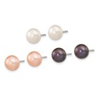 8-9mm 8-9mm Set Of 3 White black pink Button Freshwater Cultured Pearl Earrings