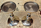 Vintage Pair Of 8 5  Silver Plate Candle Stick Holders W  Polished Inset Stone