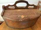 Vintage Floral Painted Primitive Wooden Sewing Knitting Box Storage Flip Top