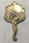 Antique Art Nouveau Repouss   Hand Mirror  4 5  Long   patent  Electroplate Rare 
