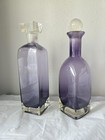 Rare Vtg Decanter Set Of 2 Amethyst Purple Glass Art Deco Collectible Barware 