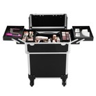 Rolling Makeup Train Case Trolley Aluminum Cosmetic Case Storage Organizer Black