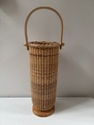 Vintage Tall Round Nantucket Basket W wood Swing Handle   Wood Knobs Nautical