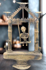 Antique 19thc Indian Bronze Oil Lamp Deity Shrine Swing Folk Art Religious Art