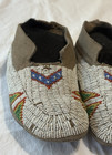 Antique Lakota Sioux Moccasins Native American Beadwork Red  White  Blue Chevron
