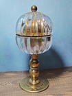 Vtg 1950s Brass Glass Casket Table Lighter Pedestal  untested  France