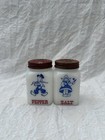 Vintage Hazel Atlas Milk Glass Dutch Boy Girl Salt   Pepper Shakers 3 25 