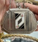 Vtg Enamel Wristlet Flapper Purse Lipstick Rouge Powder Compact Guilloche Case