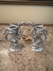 Masterworks Fine Pewter Pair Of Jeweled Eyed Dragon Candle Holders 1994