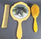 Antique Bakelite Hair Brush And Mirror Set With Celluloid Ornate Comb 1800-1910