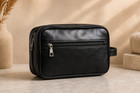 Mens Womens Black Leather Dopp Kit Toiletry Travel Bag New