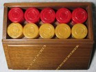 30 Vtg Drueke Bakelite Catalin Backgammon Checkers Butterscotch   Red No 75b Box