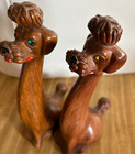 2 Vtg Wood Composite Long Neck Poodle Figurines W Rhinestone Eyes