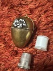 Antique Victorian Brass Sewing Egg  thimble Needle Holder Antique Chatelaine Clip