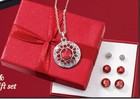 Red Necklace   3 Earrings Studs Color Delight 4-piece Set Gift Boxed