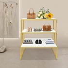 3 Tier Freestanding Display Stand Wood Iron White Gold For Shoes Bags
