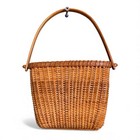 Vintage Nantucket Basket Lighthouse Half Round Bent Wood Handle Htf