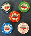 100 25 5 2 50 1  5 Chip Set New Frontier  Casino Chip Las Vegas Nv