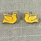 Vintage Avon  shimmering Dove  1988 Gold Tone Earrings Pierced Yellow Enamel