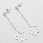 925 Sterling Silver Long Flower Dangle Earrings     Lightweight Design Dge1044