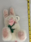 Russ Berrie Plush Rosie White Rabbit Stuffed Animal Bunny Pink Rose 7  Orig Tag