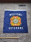 Vtg Welcome Veterans Flag Vfw Banner 35  X 35  Dettra Ever-wear Usa Patriotic 