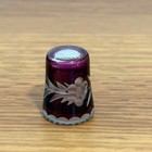 Vintage Thimble Etched Glass Floral Design Ruby Wine Red Western Germany