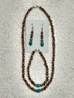 Sterling Silver Ghost Bead Turquoise Necklace Bracelet Earring 18 Inches Navajo