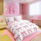 Pink Bowknot Comforter Set 7 Pieces girly Princess Style Queen Light Pink White