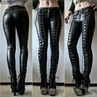 2024 Steampunk Rivet Lace-up Pencil Pants Skinny Trousers Women Retro Pu Pants