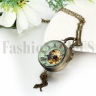 Vintage Hand Winding Mechanical Steampunk Skeleton Pocket Watch Necklace Chain