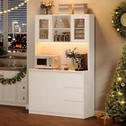 70  Tall Pantry Cabinet W led Lights  kitchen Storage Hutch With Microwave Stand