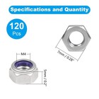 120pcs M4 Locknuts M4x0 7mm Nylon Insert Hex Lock Nuts 304 Stainless Steel Me   