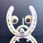 Handmade Horseshoe Cat Art Wine Holder Sculpture White Metal Steel Rustic 9 In