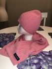 Beanie Hat And Cable Knit  Scarf Set Pink 100  cashmere Lands End  Nwot Luxury 