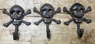 3 Cast Iron Skull Crossbones Towel Hanger Coat Hat Hooks Hook Pirate Jolly Roger