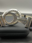 Chico s Women s Wide Black Waist Belt Silver Round Buckle Solid S m