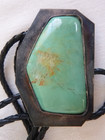 1970 s Vtg Unsigned Navajo Heavy Turquoise Bolo Tie 925 Sterling Silver 62 1gr