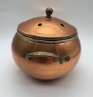 Vintage Copper Potpourri Or Simmering Pot With Brass Handles And A Knob Finial 
