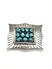Vtg Sterling Belt Buckle Turquoise Cluster Flared Edge Native American