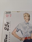 Simplicity 3681 Blouse Top Sewing Pattern Ladies 16 Vtg 50 s Uc Tucked Yolked