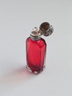 Antique Victorian Ruby Red Cut Glass Scent Perfume Bottle Repousse Silver Top