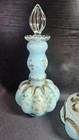 Vintage Fenton Charleton Perfume   Powder Vanity Set Blue Overlay Melon Shape