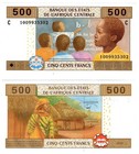 2022  2002  Central African States Banknote P606 Ce 500 Francs Chad Unc