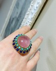 huge  14k  Victorian Tourmaline  Ring Turquoise Ring Seed Halo Ring