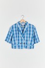 80s Blue Plaid Crop Shorts Set M