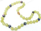 Chinese Vintage Cloisonne Jade 12mm Beaded Necklace  Silver Clasp 